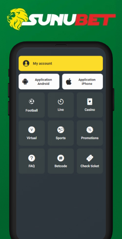 menu de l’application sunubet